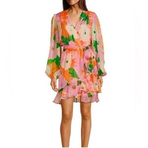 NWT Alex Marie Sz 10 Laurel Floral Chiffon Tiered Long Sleeve Dress Colorful